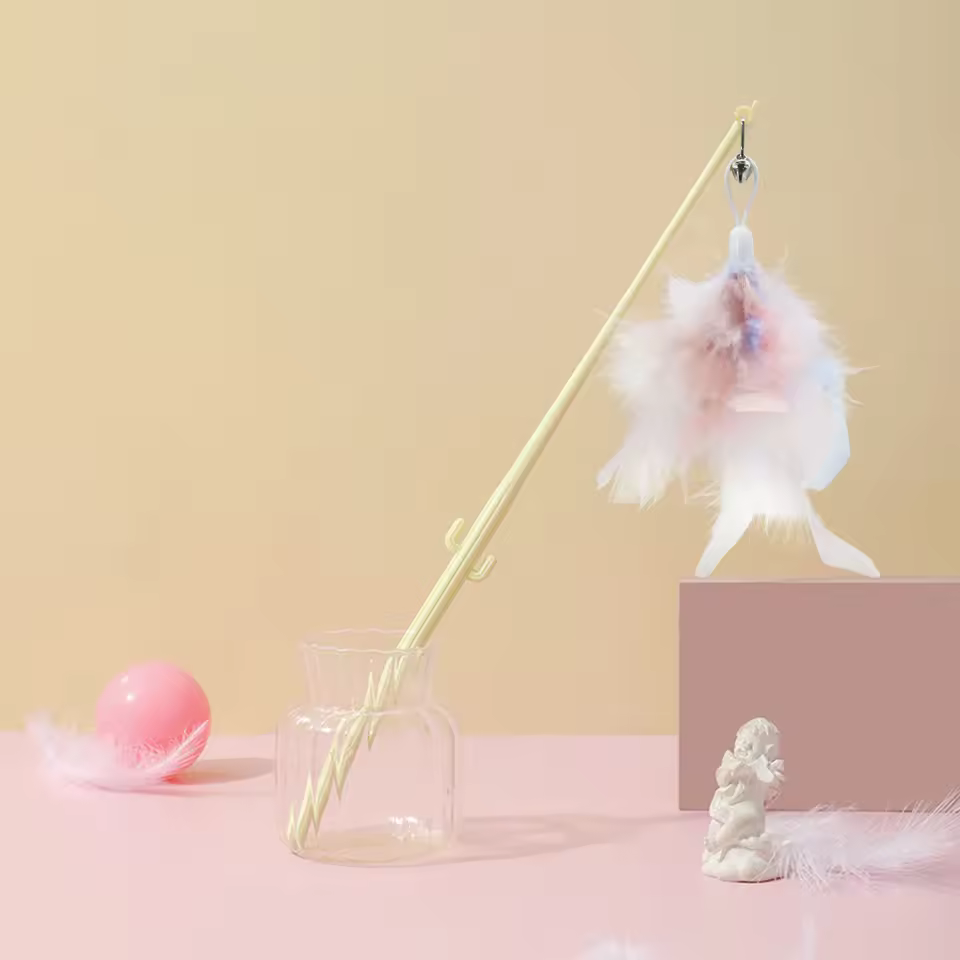 Luxury Long Rod Interactive Cat Toy Durable Bite-Resistant Plastic Wand with Feather New Teaser Wand for Cats